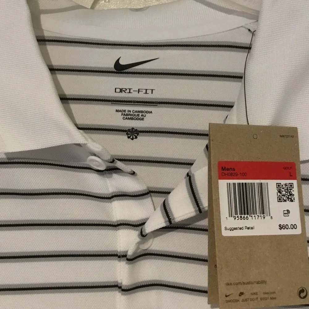 Nike Men's‎ Polo Shirt in White with Black Stripes